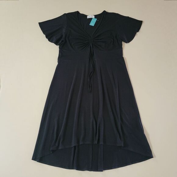 Maurice's Black V-neck A-line Flutter Sleeve Dress - Picture 3 of 15